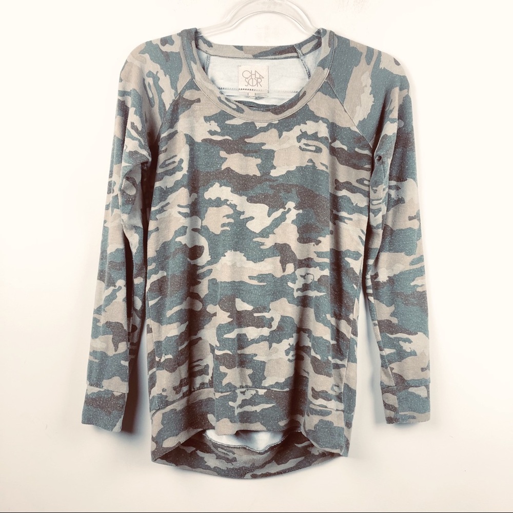 Chaser Knit Drape Back Camo Pullover Women's